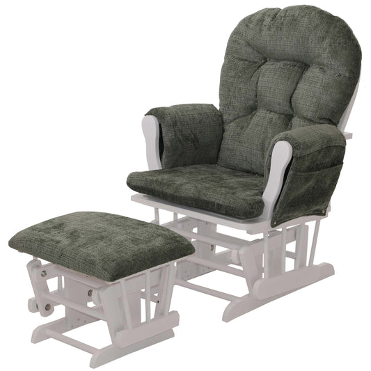 Cosmo Casa - Relaxstoel met Kruk - Schommelstoel - Chenille Stof - Groen - Wit Frame