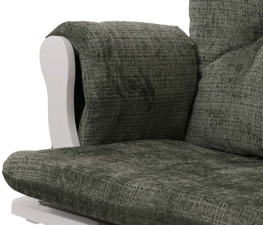 Cosmo Casa - Relaxstoel met Kruk - Schommelstoel - Chenille Stof - Groen - Wit Frame