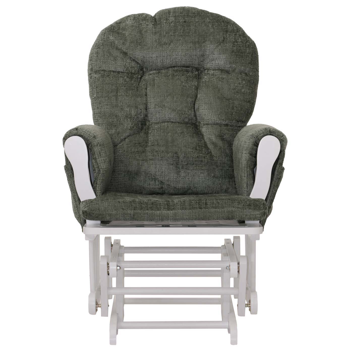 Cosmo Casa - Relaxstoel met Kruk - Schommelstoel - Chenille Stof - Groen - Wit Frame