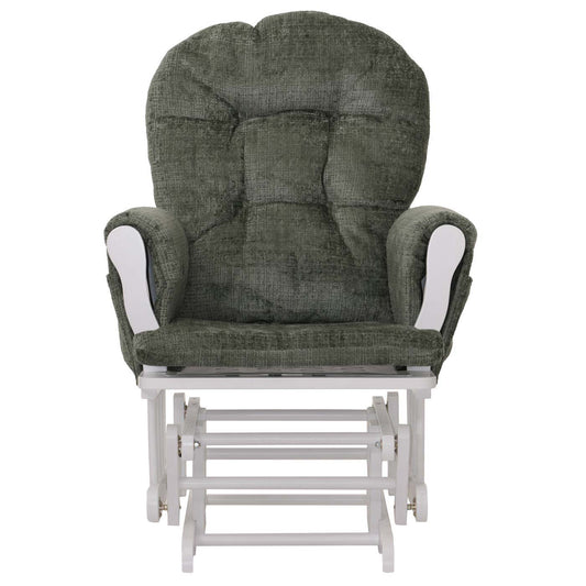 Cosmo Casa - Relaxstoel met Kruk - Schommelstoel - Chenille Stof - Groen - Wit Frame