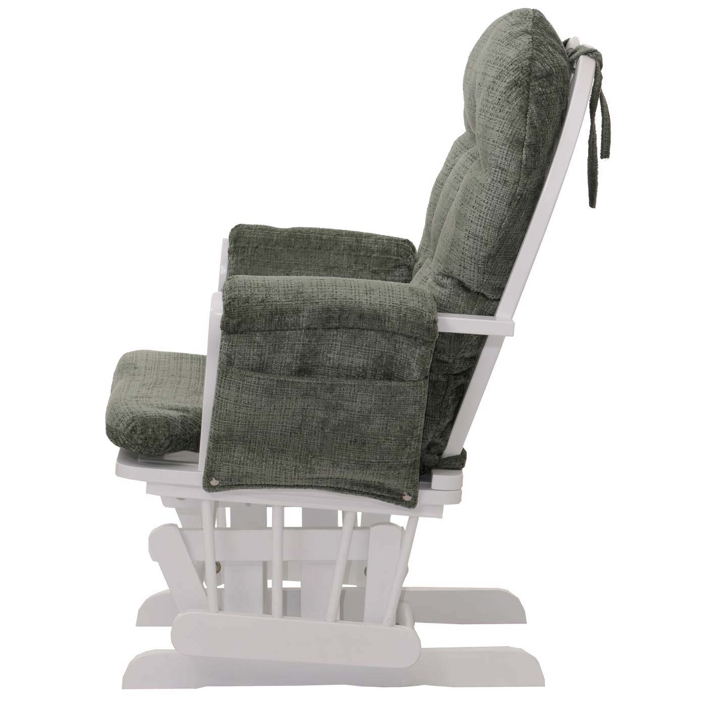 Cosmo Casa - Relaxstoel met Kruk - Schommelstoel - Chenille Stof - Groen - Wit Frame