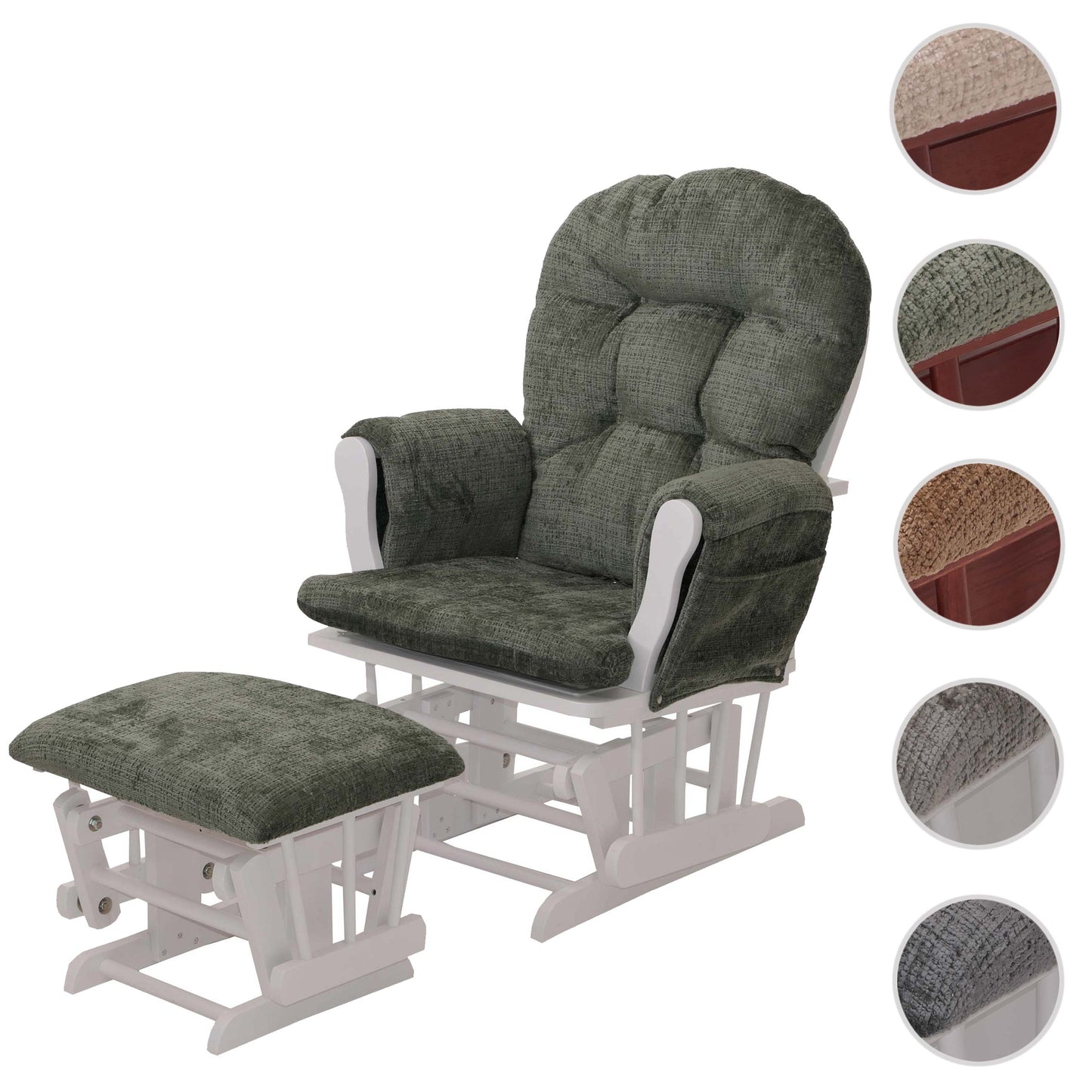 Cosmo Casa - Relaxstoel met Kruk - Schommelstoel - Chenille Stof - Groen - Wit Frame