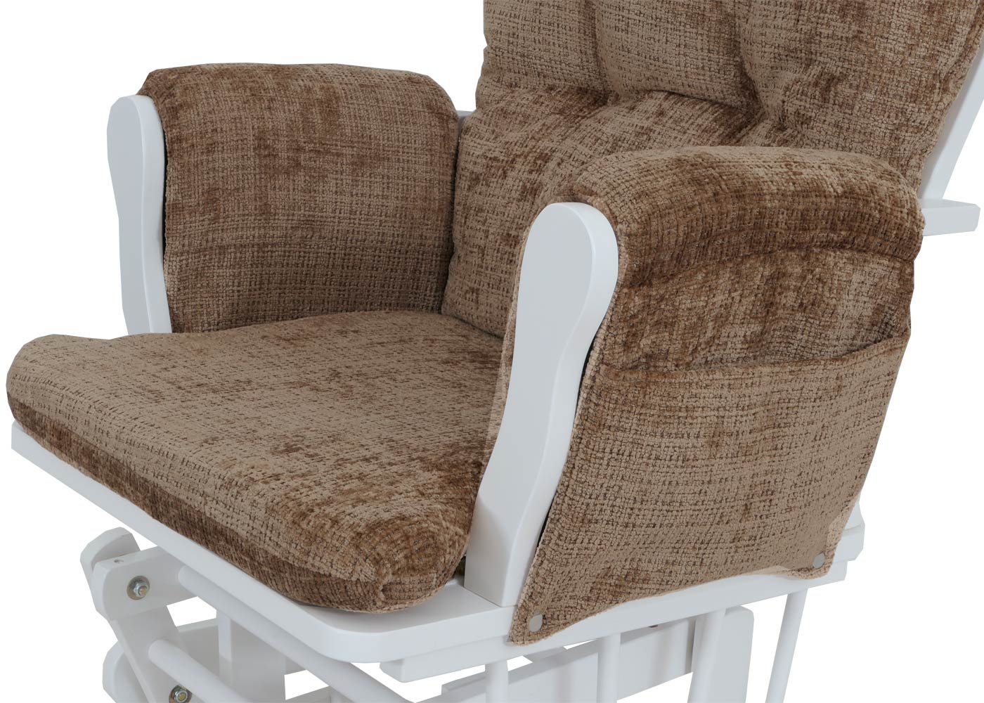 Cosmo Casa - Schommel Relaxstoel met Kruk - Chenille Bekleding - Lichtbruin - Wit Frame