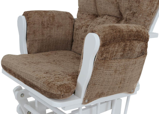 Cosmo Casa - Schommel Relaxstoel met Kruk - Chenille Bekleding - Lichtbruin - Wit Frame