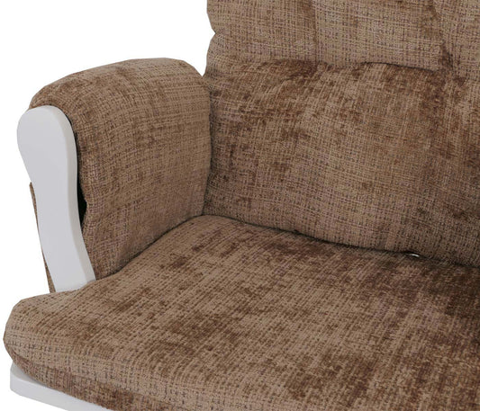 Cosmo Casa - Schommel Relaxstoel met Kruk - Chenille Bekleding - Lichtbruin - Wit Frame