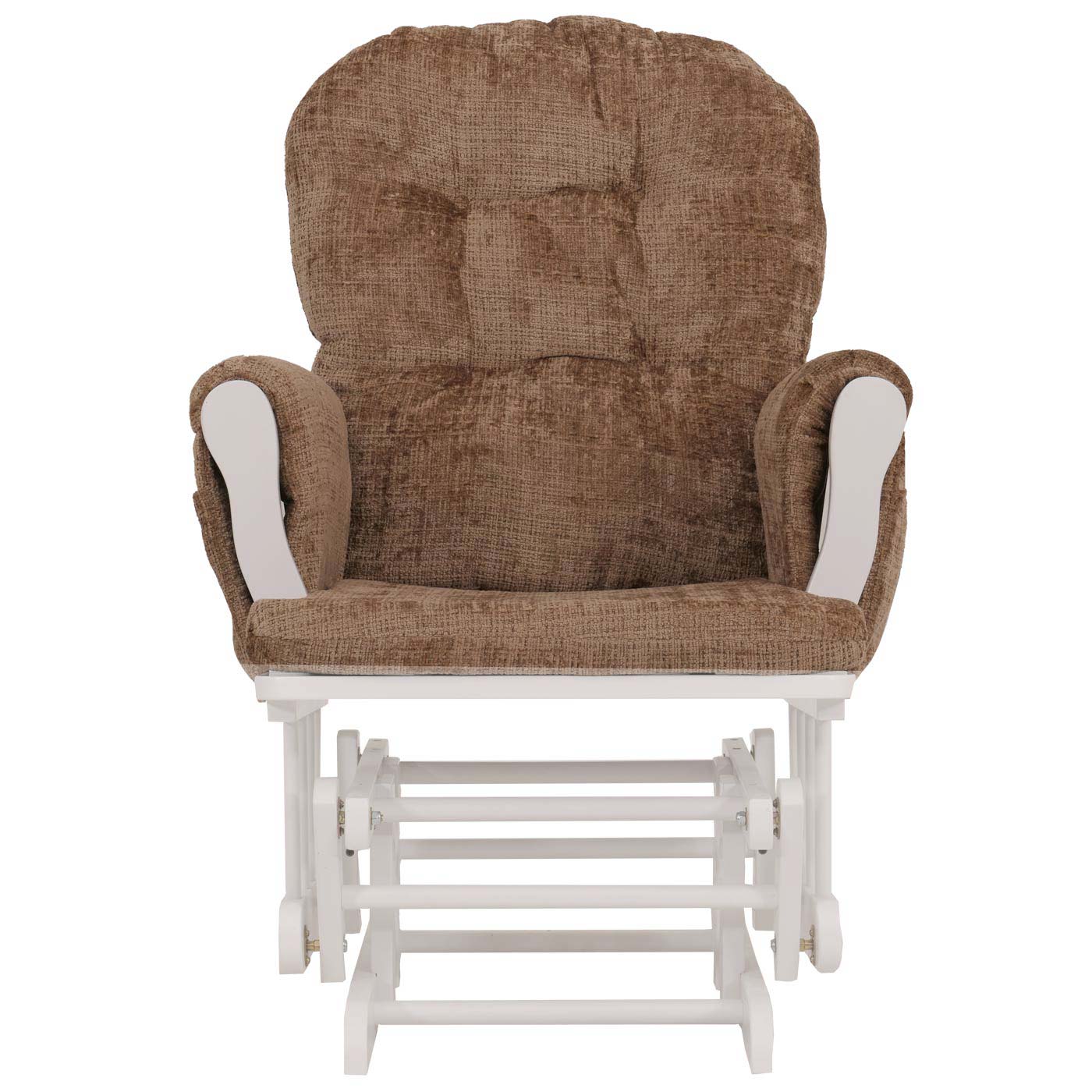 Cosmo Casa - Schommel Relaxstoel met Kruk - Chenille Bekleding - Lichtbruin - Wit Frame