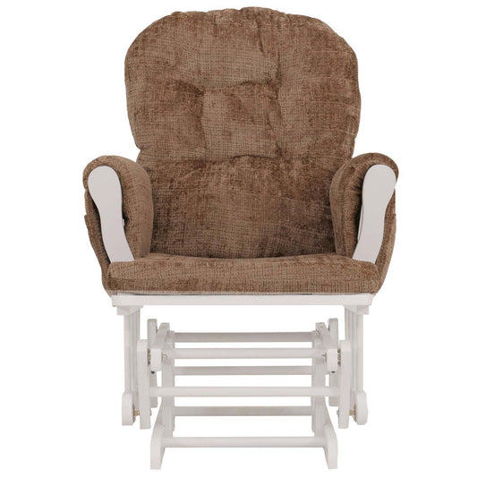 Cosmo Casa - Schommel Relaxstoel met Kruk - Chenille Bekleding - Lichtbruin - Wit Frame