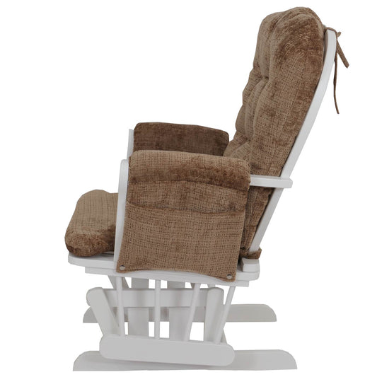 Cosmo Casa - Schommel Relaxstoel met Kruk - Chenille Bekleding - Lichtbruin - Wit Frame