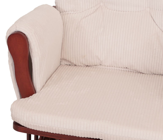 Cosmo Casa - Relax-Schommelstoel met Kruk - Stoffen Koord - Crème - Donker Frame