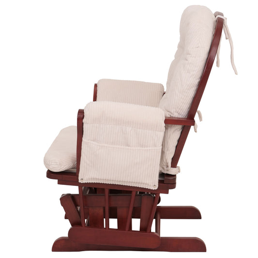 Cosmo Casa - Relax-Schommelstoel met Kruk - Stoffen Koord - Crème - Donker Frame