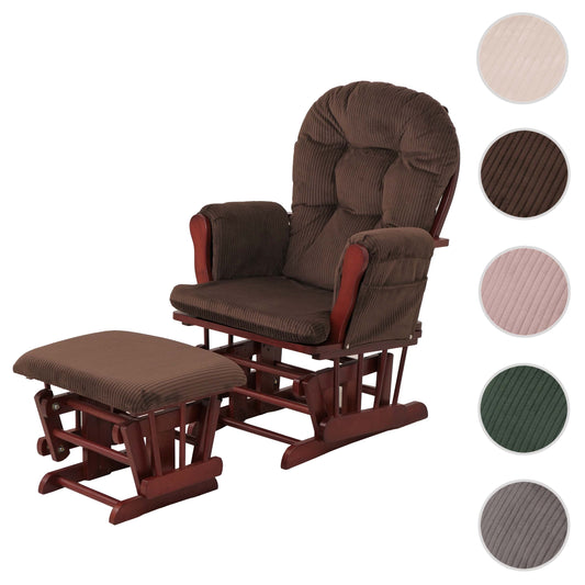 Cosmo Casa - Relax-Schommelstoel met Kruk - Stoffen Koord - Bruin - Donker Frame