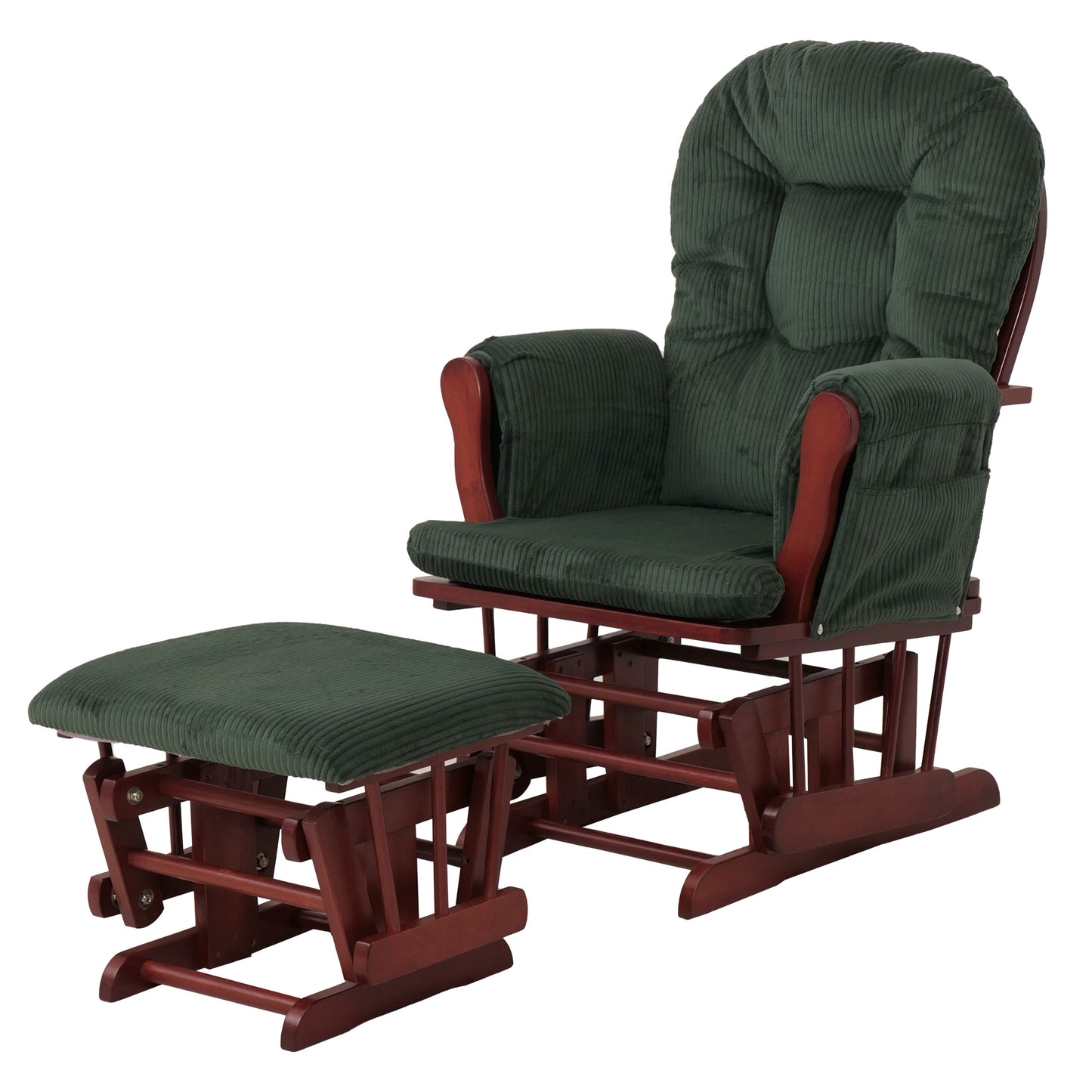 Cosmo Casa - Relax-Schommelstoel met Kruk - Stoffen Koord - Groen - Donker Frame