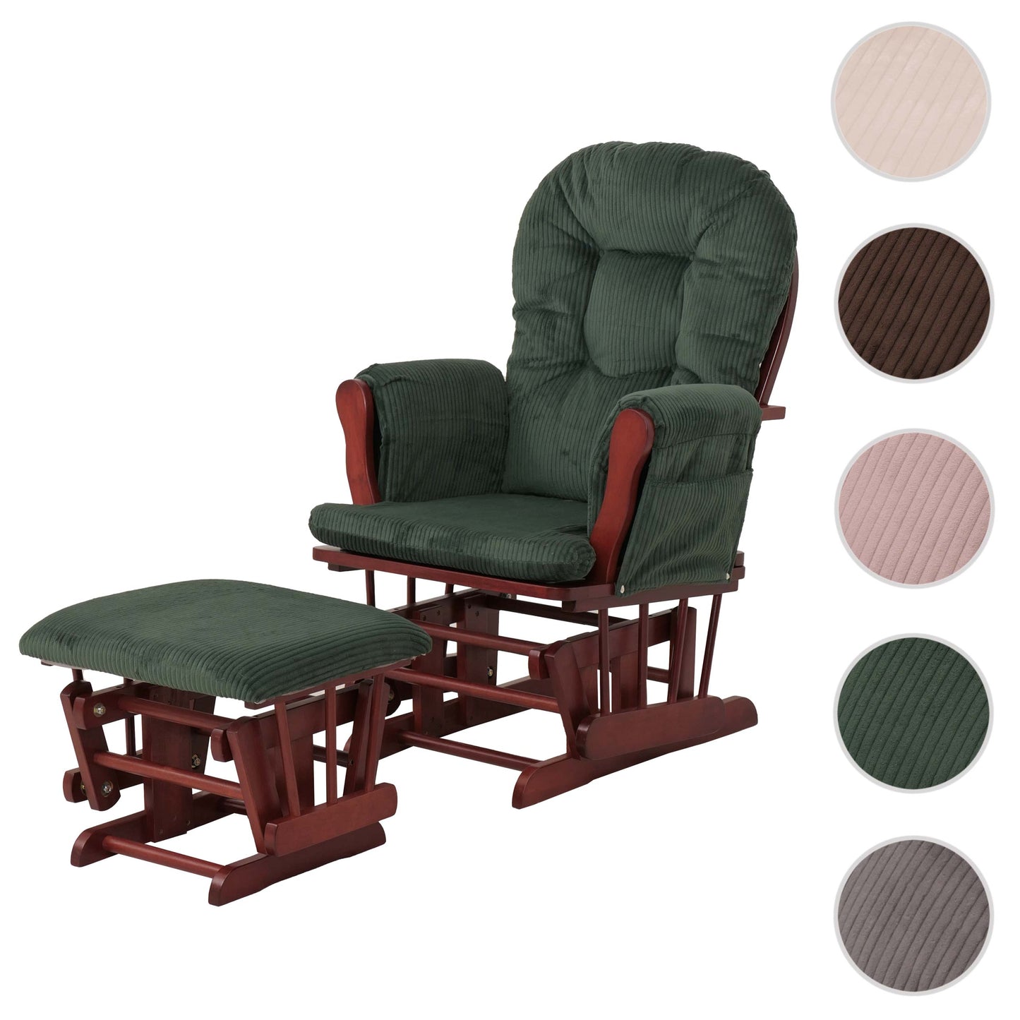 Cosmo Casa - Relax-Schommelstoel met Kruk - Stoffen Koord - Groen - Donker Frame