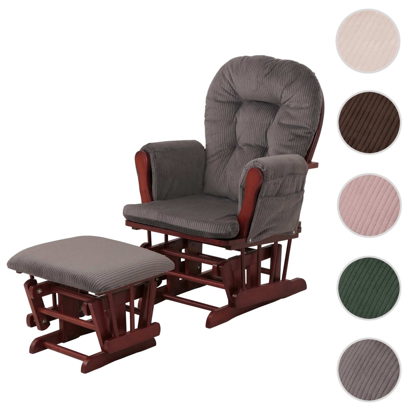 Cosmo Casa - Relax-Schommelstoel met Kruk - Stoffen Koord - Donkergrijs - Donker Frame