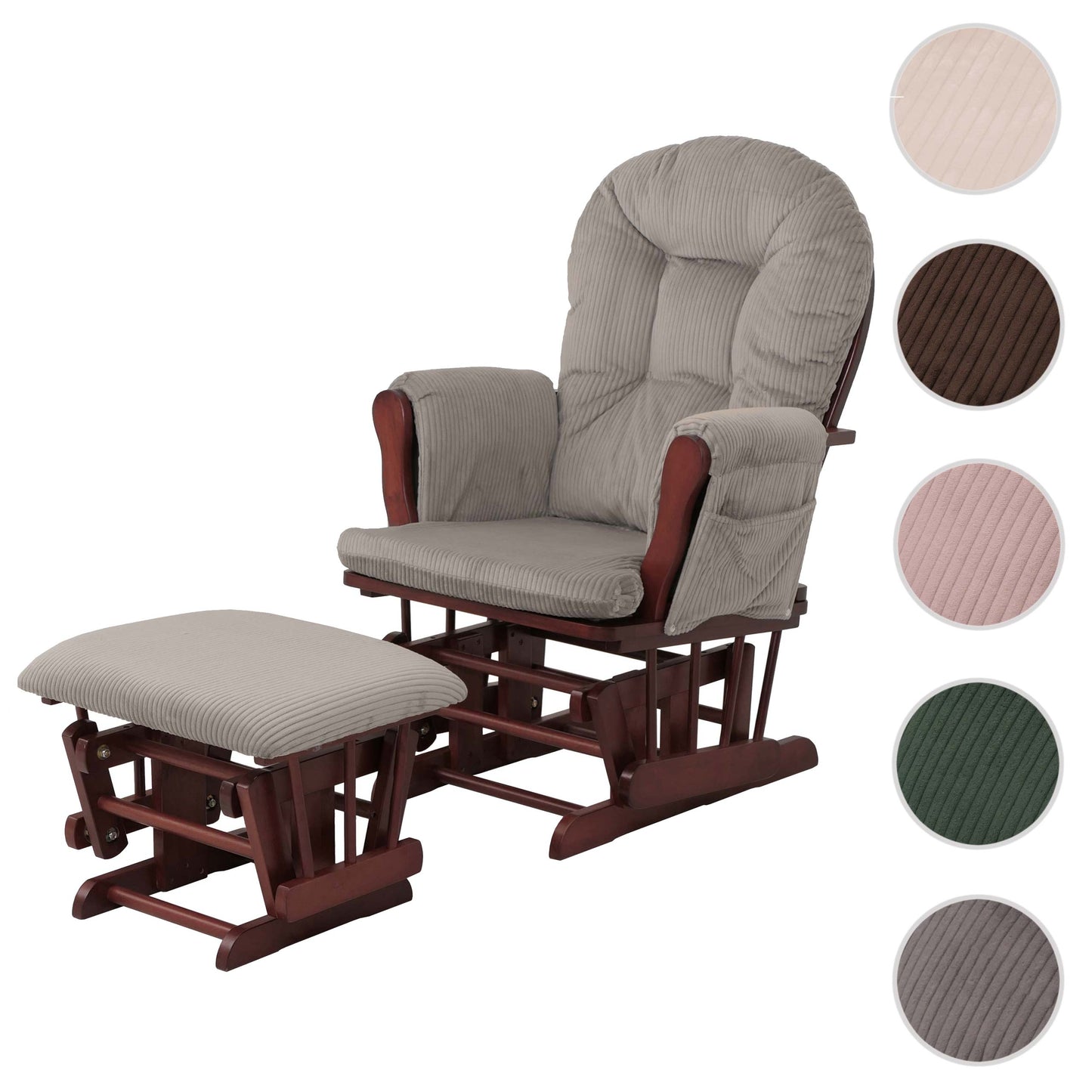 Cosmo Casa - Relax-Schommelstoel met Kruk - Stoffen Koord - Lichtgrijs - Donker Frame