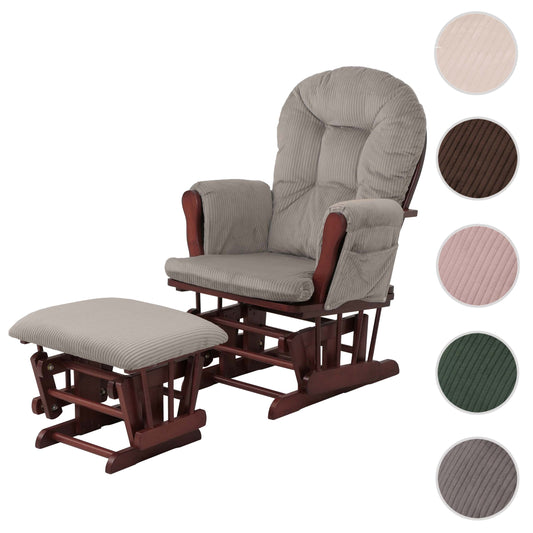 Cosmo Casa - Relax-Schommelstoel met Kruk - Stoffen Koord - Lichtgrijs - Donker Frame