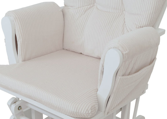 Cosmo Casa - Ontspannings-Schommelstoel met Kruk - Stoffen Koord - Crème - Wit Frame