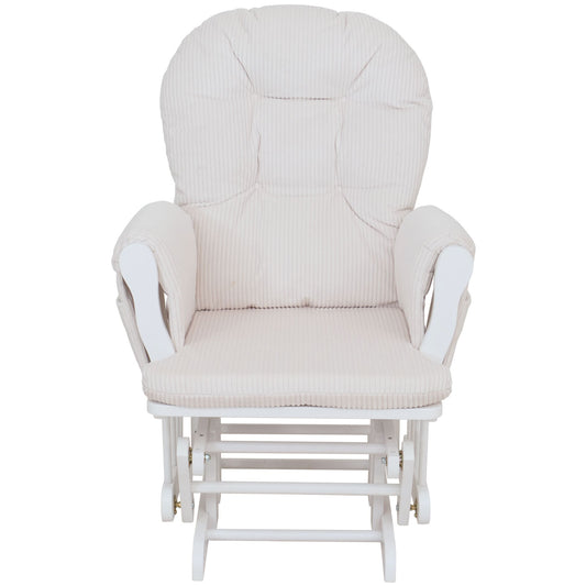 Cosmo Casa - Ontspannings-Schommelstoel met Kruk - Stoffen Koord - Crème - Wit Frame