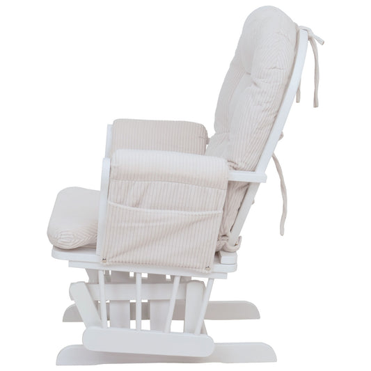 Cosmo Casa - Ontspannings-Schommelstoel met Kruk - Stoffen Koord - Crème - Wit Frame