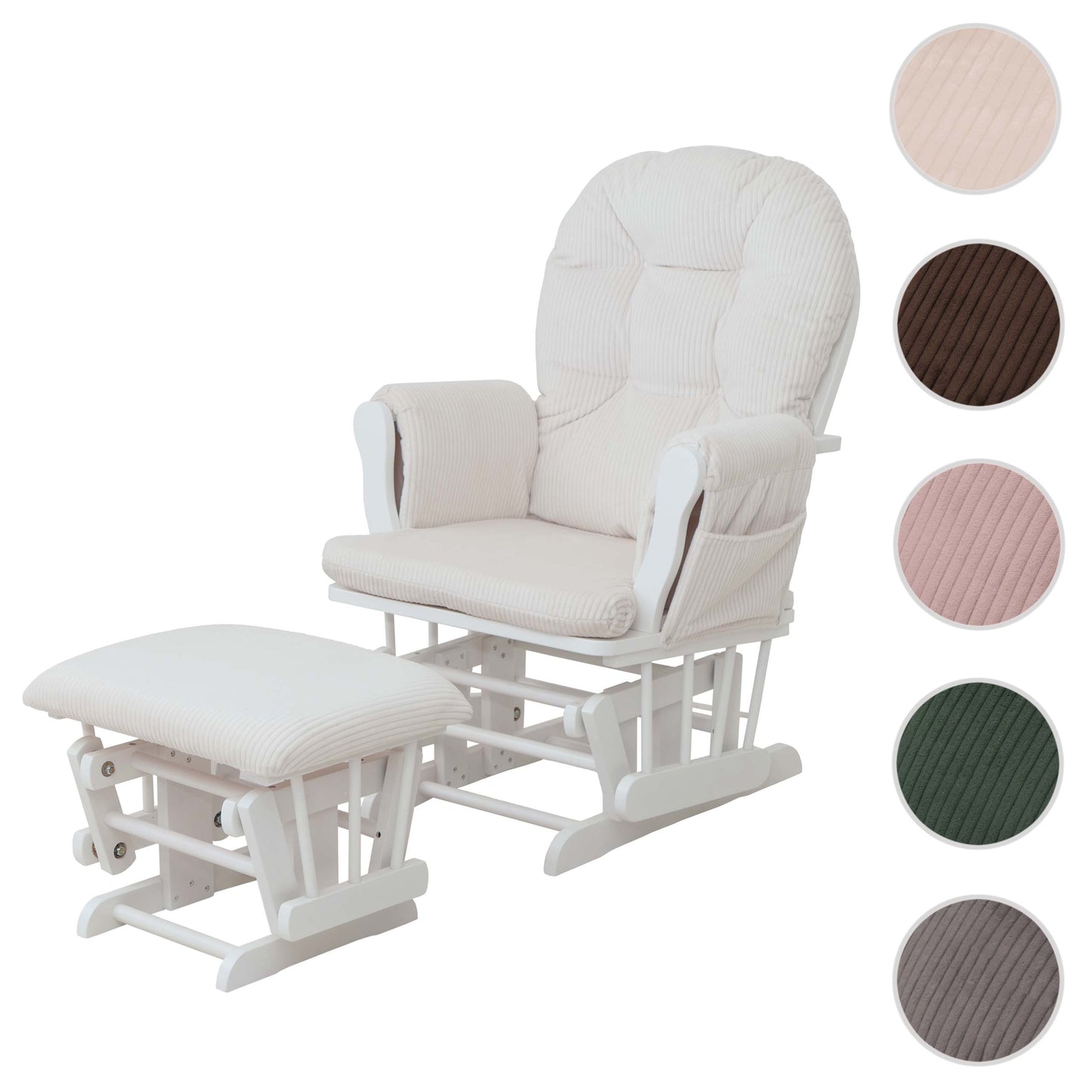 Cosmo Casa - Ontspannings-Schommelstoel met Kruk - Stoffen Koord - Crème - Wit Frame