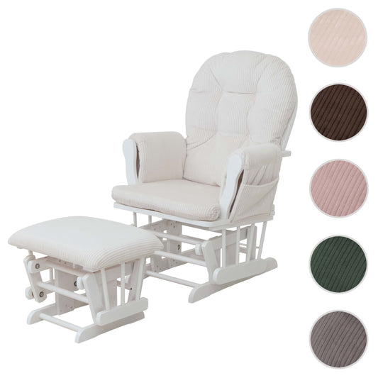 Cosmo Casa - Ontspannings-Schommelstoel met Kruk - Stoffen Koord - Crème - Wit Frame