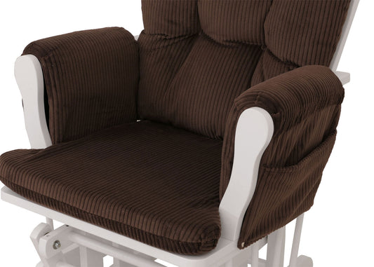 Cosmo Casa - Relax-Schommelstoel met Kruk - Stoffen Koord - Bruin - Wit Frame