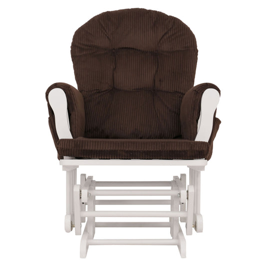 Cosmo Casa - Relax-Schommelstoel met Kruk - Stoffen Koord - Bruin - Wit Frame