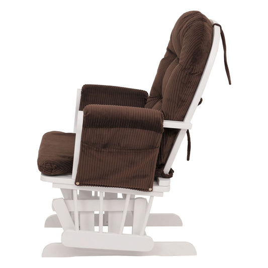 Cosmo Casa - Relax-Schommelstoel met Kruk - Stoffen Koord - Bruin - Wit Frame