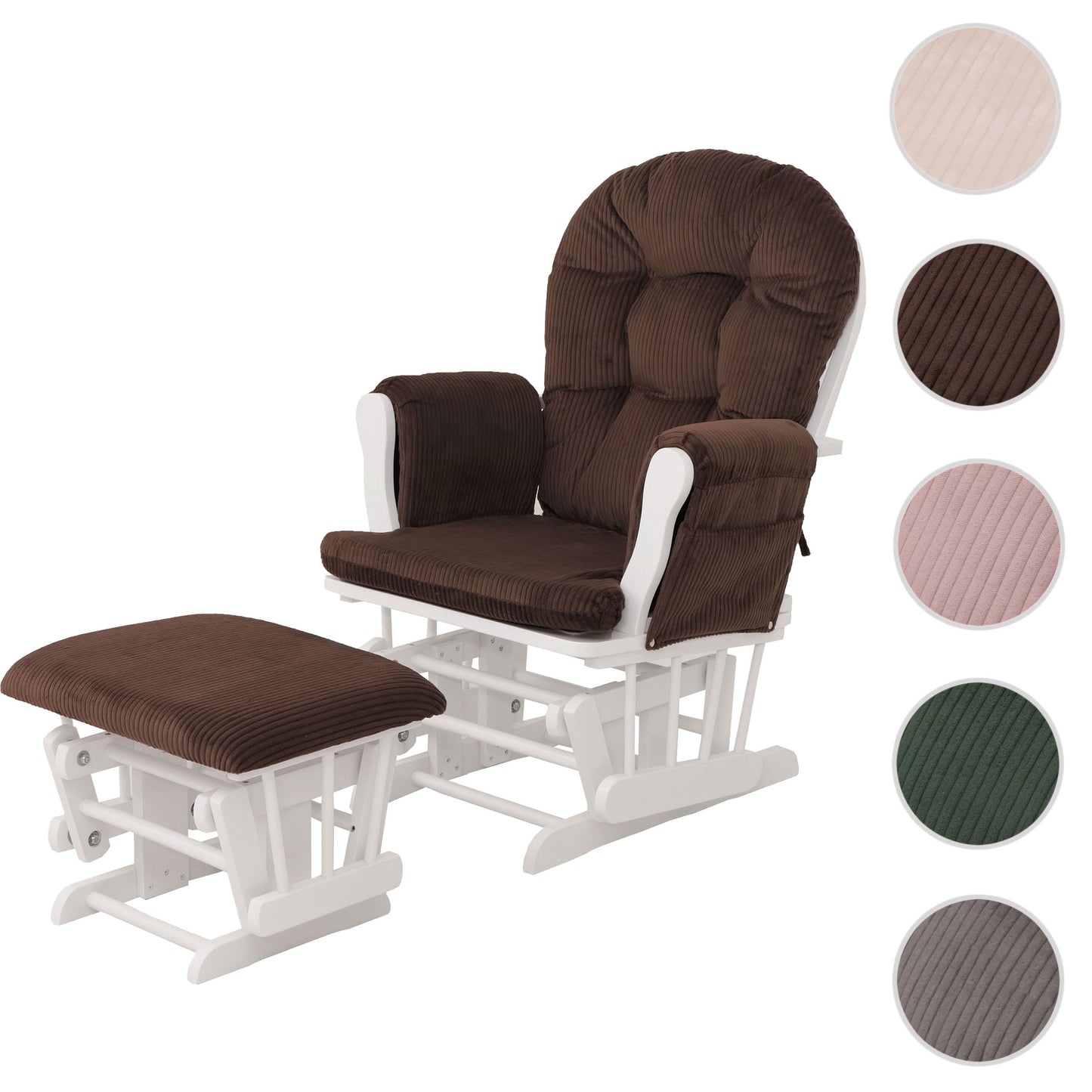 Cosmo Casa - Relax-Schommelstoel met Kruk - Stoffen Koord - Bruin - Wit Frame