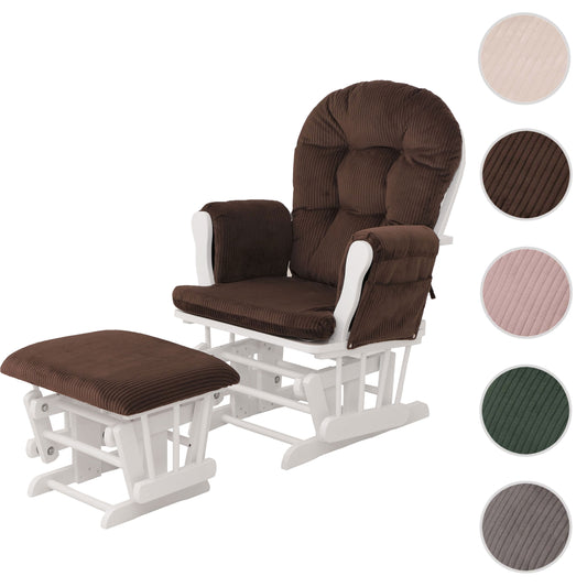 Cosmo Casa - Relax-Schommelstoel met Kruk - Stoffen Koord - Bruin - Wit Frame