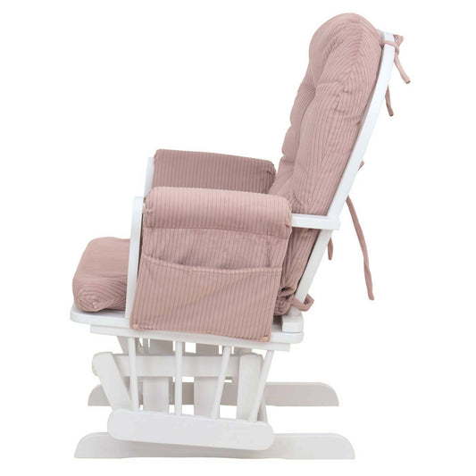 Cosmo Casa - Relax-Schommelstoel met Kruk - Stoffen Koord - Roze - Wit Frame