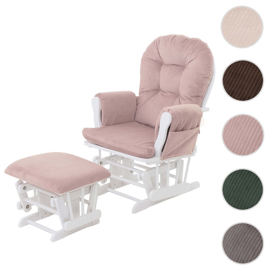 Cosmo Casa - Relax-Schommelstoel met Kruk - Stoffen Koord - Roze - Wit Frame