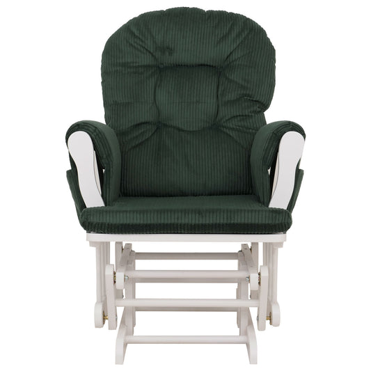 Cosmo Casa - Ontspannings-Schommelstoel met Kruk - Stoffen Koord - Groen - Wit Frame