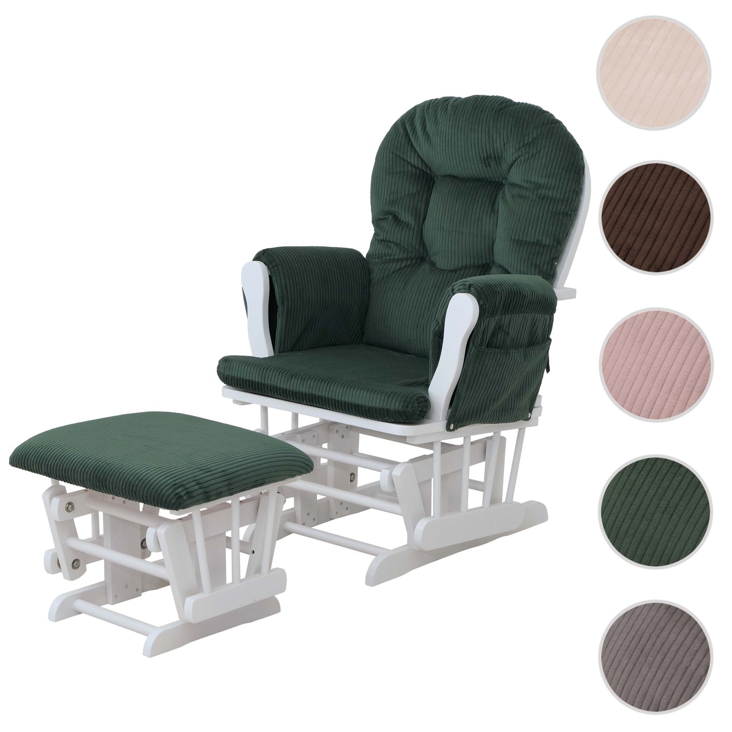 Cosmo Casa - Ontspannings-Schommelstoel met Kruk - Stoffen Koord - Groen - Wit Frame