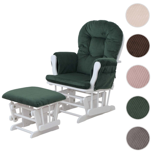 Cosmo Casa - Ontspannings-Schommelstoel met Kruk - Stoffen Koord - Groen - Wit Frame