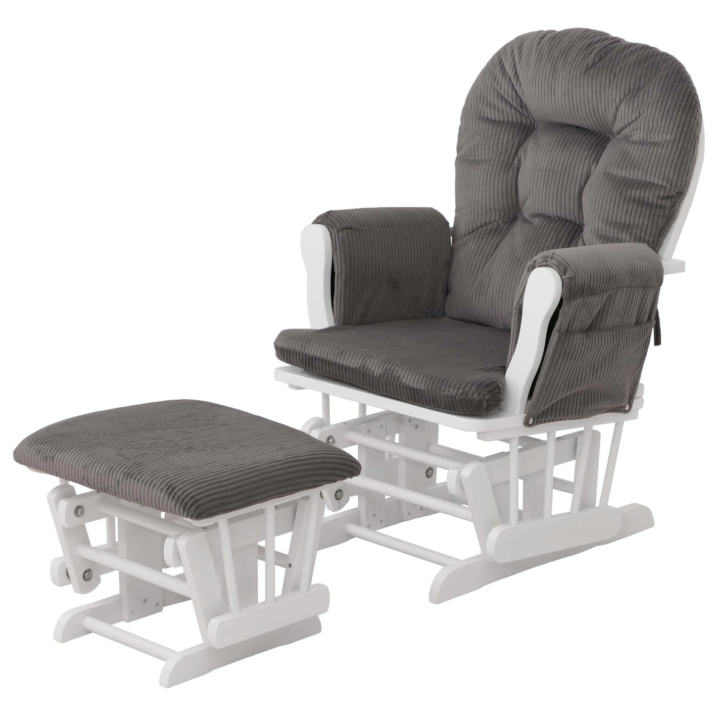 Cosmo Casa - Relax-Schommelstoel met Kruk - Stoffen Koord - Donkergrijs - Wit Frame