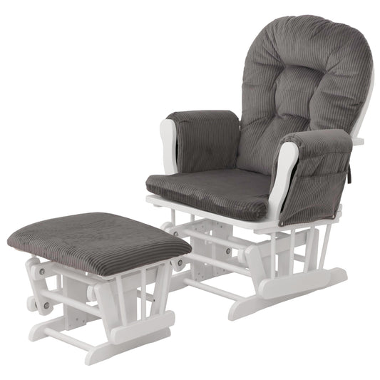 Cosmo Casa - Relax-Schommelstoel met Kruk - Stoffen Koord - Donkergrijs - Wit Frame