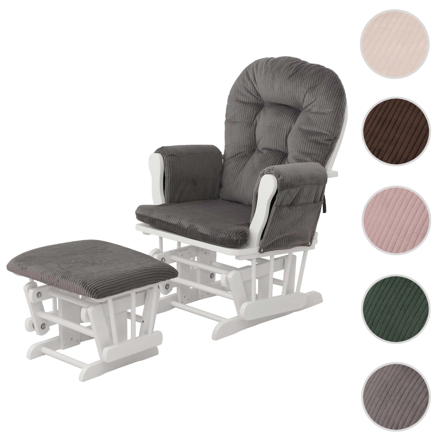 Cosmo Casa - Relax-Schommelstoel met Kruk - Stoffen Koord - Donkergrijs - Wit Frame