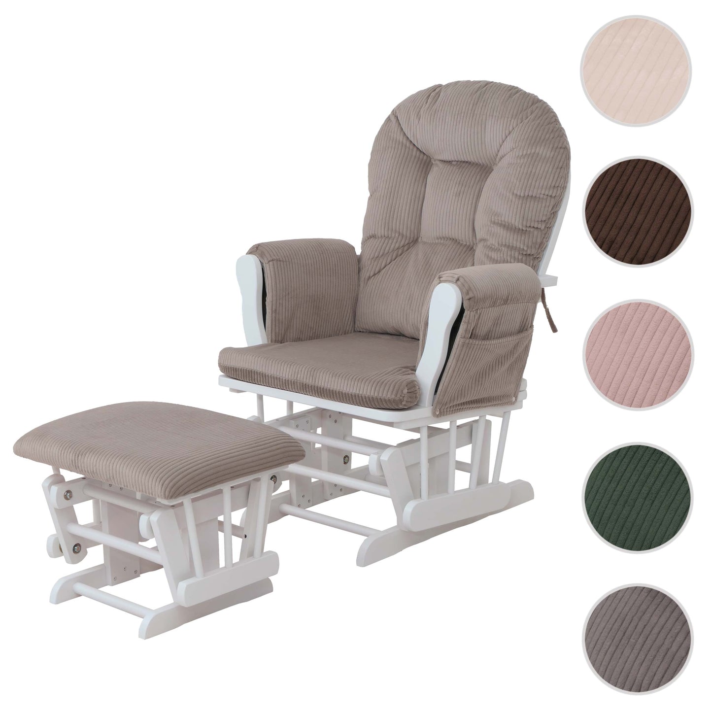 Cosmo Casa - Ontspannings-Schommelstoel met Kruk - Stoffen Koord - Lichtgrijs - Wit Frame