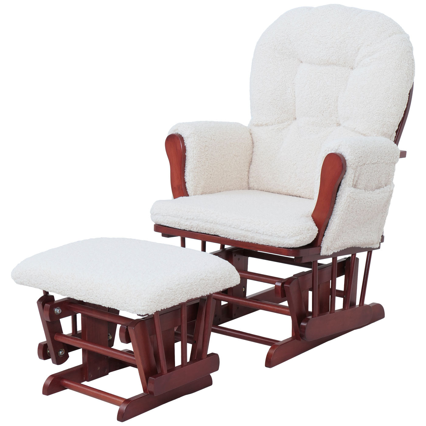 Cosmo Casa - Schommel Relaxstoel met Kruk - Bouclé Bekleding - Crèmekleurig Frame - Donkere Bekleding