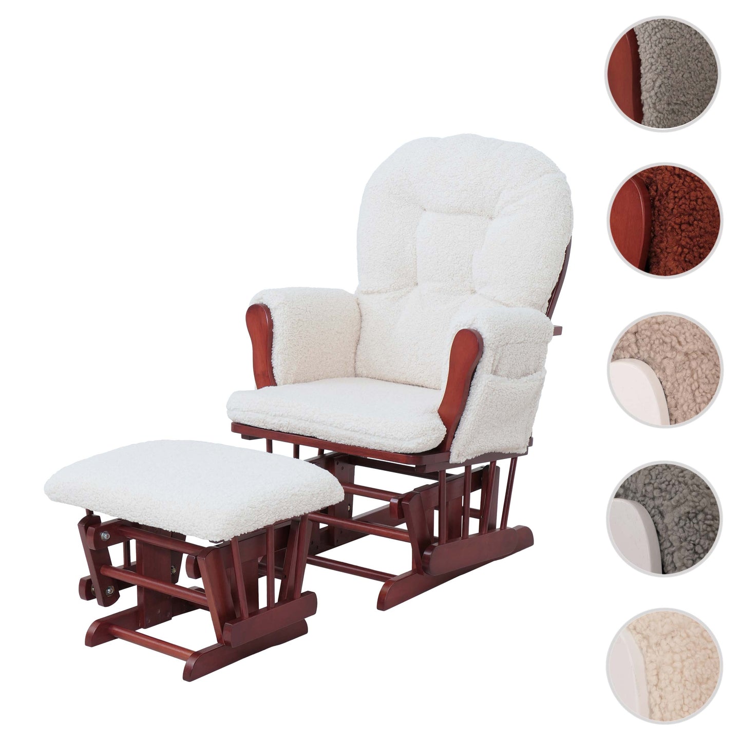 Cosmo Casa - Schommel Relaxstoel met Kruk - Bouclé Bekleding - Crèmekleurig Frame - Donkere Bekleding