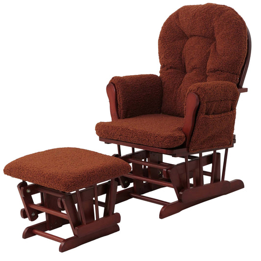 Cosmo Casa - Relax-Schommelstoel met Kruk - Bouclé Stof - Roestbruin - Donker Frame