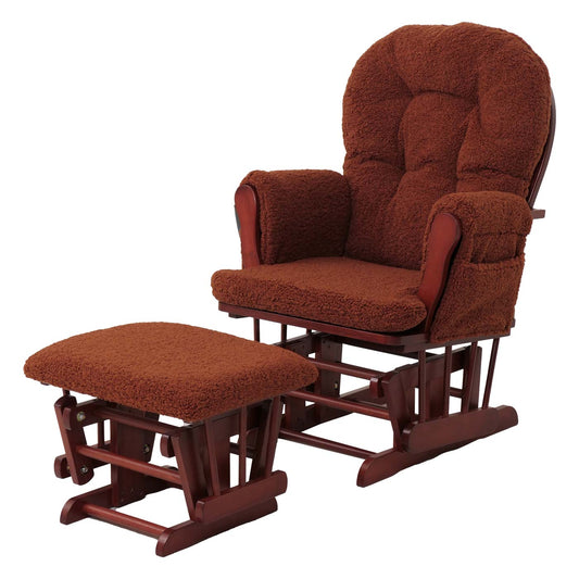 Cosmo Casa - Relax-Schommelstoel met Kruk - Bouclé Stof - Roestbruin - Donker Frame