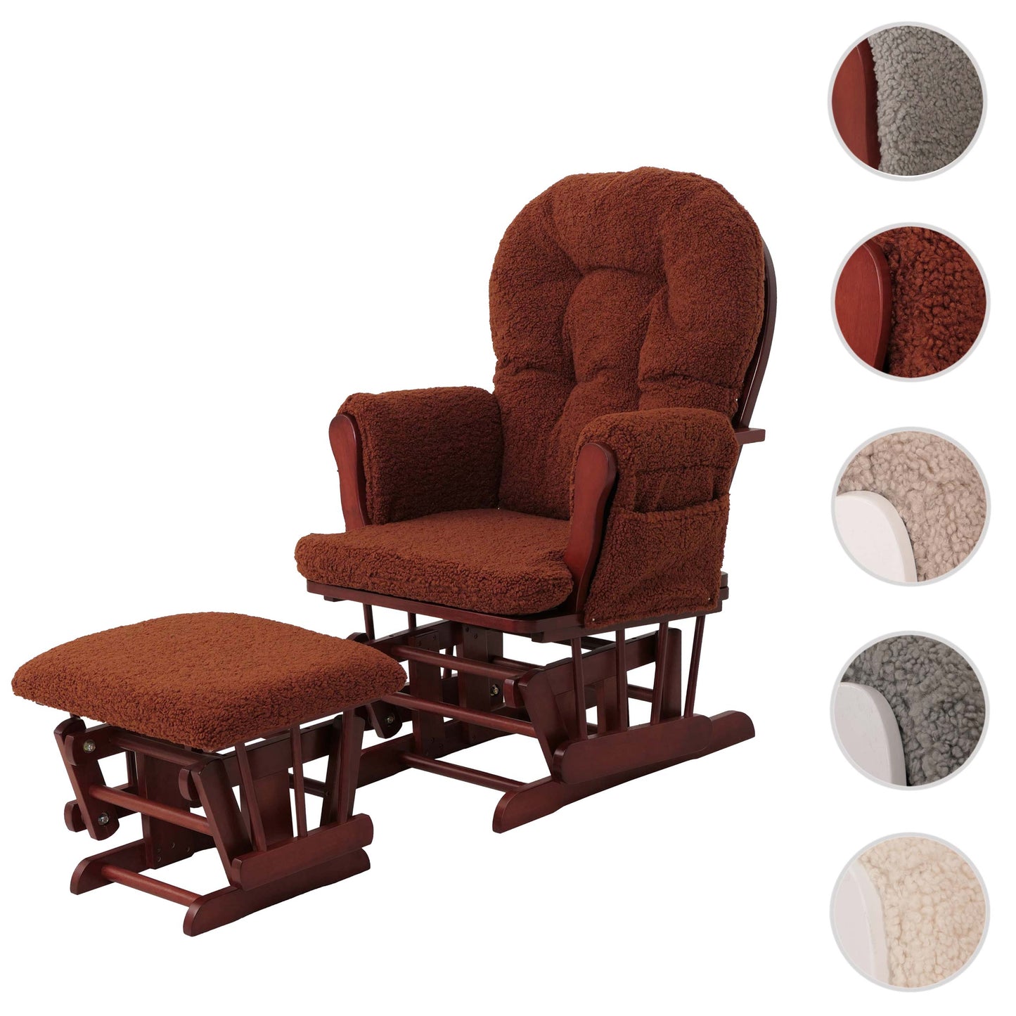 Cosmo Casa - Relax-Schommelstoel met Kruk - Bouclé Stof - Roestbruin - Donker Frame