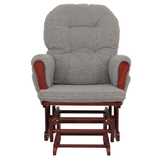 Cosmo Casa - Relax-Schommelstoel met Kruk - Bouclé Stof - Grijs - Donker Frame