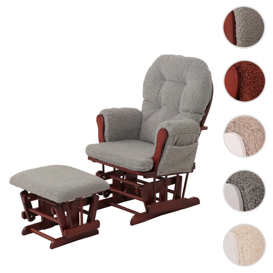 Cosmo Casa - Relax-Schommelstoel met Kruk - Bouclé Stof - Grijs - Donker Frame