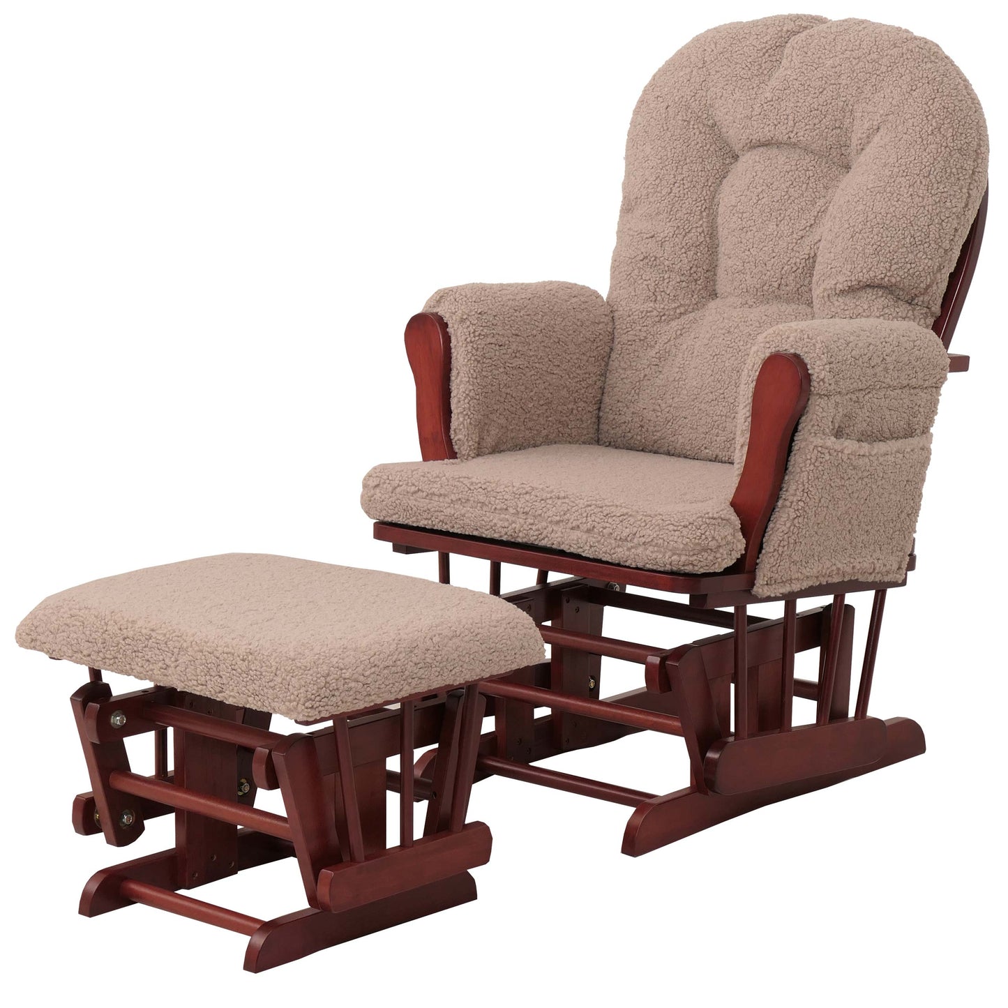 Cosmo Casa - Relax-Schommelstoel met Kruk - Bouclé Stof - Bruin - Donker Frame