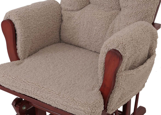 Cosmo Casa - Relax-Schommelstoel met Kruk - Bouclé Stof - Bruin - Donker Frame