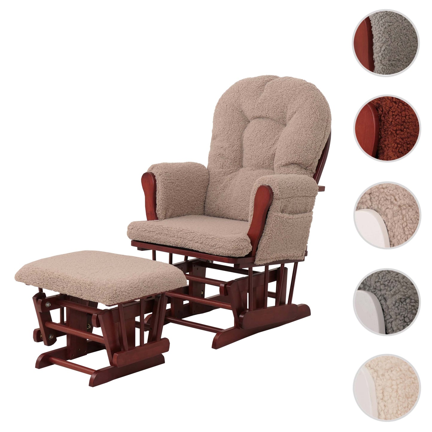 Cosmo Casa - Relax-Schommelstoel met Kruk - Bouclé Stof - Bruin - Donker Frame