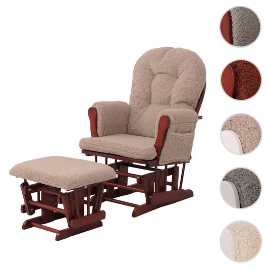 Cosmo Casa - Relax-Schommelstoel met Kruk - Bouclé Stof - Bruin - Donker Frame